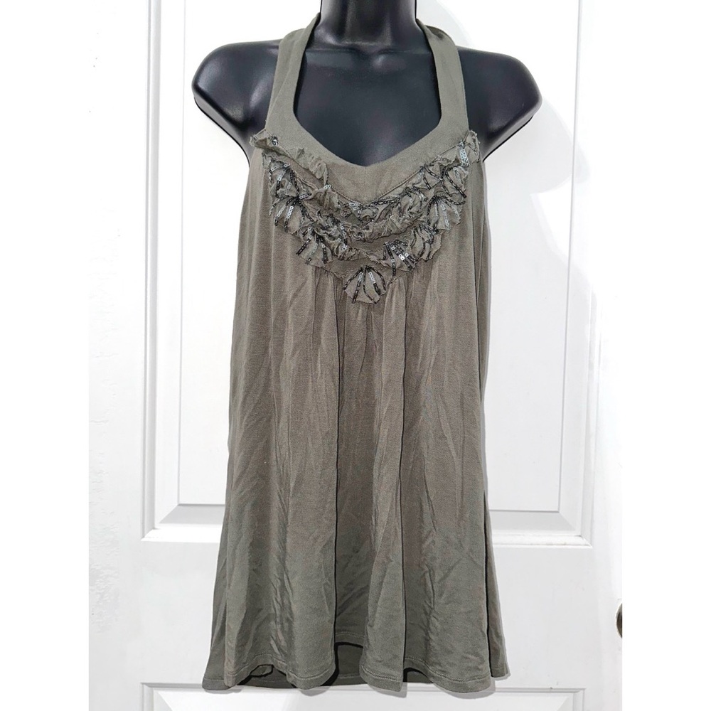 Boston Proper Green Embellished Halter Top